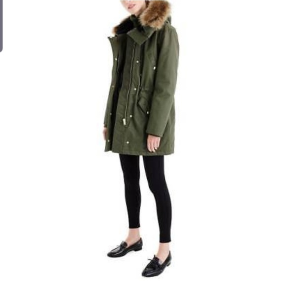 J CREW GREEN COAT WITH FUR HOODIE - Picture 4 of 5